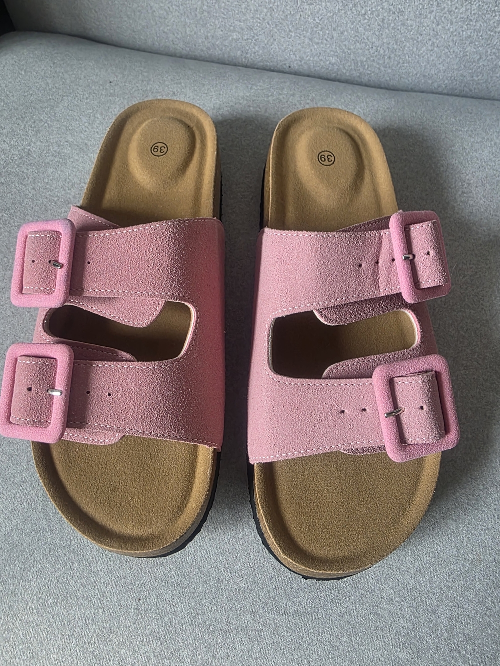 Pink Double Buckle Slide Sandals